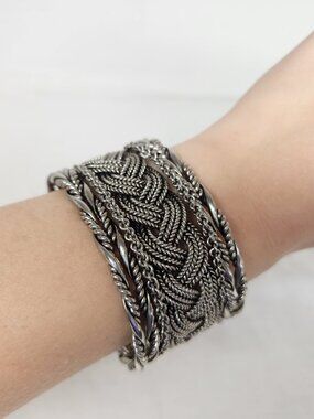 Fashion Silver Tone Braided Rope Cuff Bracelet Statement